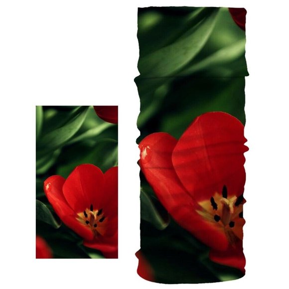 Red Flower Neck Gaiter Ski Mask Face Mouth Cover - Picture 1 of 3